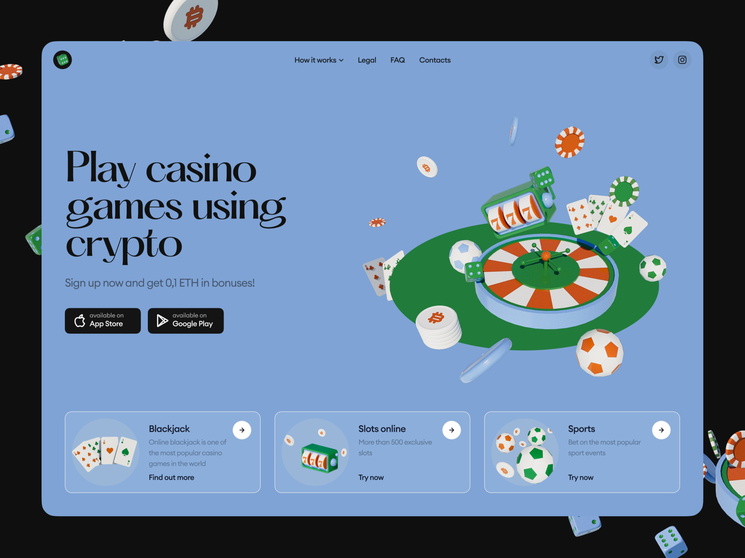 Online casino landing page (using my custom 3D illustrations)